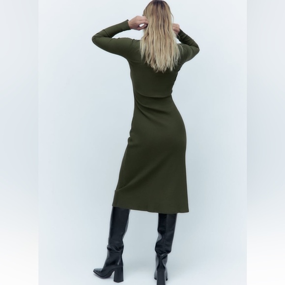 zara RUCHED DRESS KHAKI GREEN SZ L - Picture 4 of 14